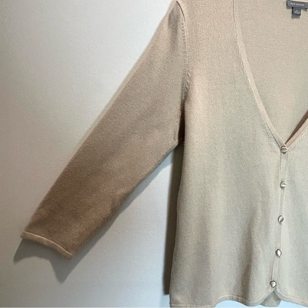 Ann Taylor Tan Silk Cashmere Blend Cardigan Sweater, V-Neck 3/4 Sleeves - Medium - Picture 7 of 9